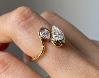 Toi Et Moi Style Pear Shape Diamond Engagement Ring With Bypass Setting | IGI Certified