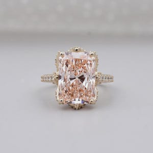 Fancy Pink Radiant Cut Diamond Ring With Pave Band | Yellow Gold | IGI Certified image 1