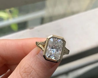 2 Carat Lab Created Radiant diamond 14K Yellow Gold Bezel-set Engagement ring
