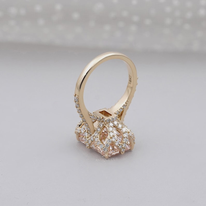 Fancy Pink Radiant Cut Diamond Ring With Pave Band | Yellow Gold | IGI Certified image 6