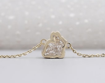 Rabbit Shape Diamond Charm Pendant Necklace in Yellow Gold