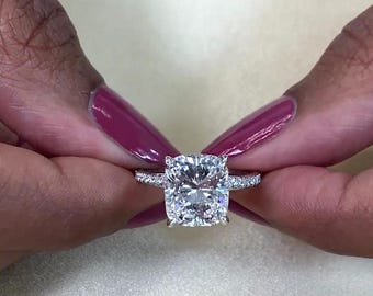 4.50ct Cushion Lab Diamond Engagement Ring | Hidden Halo Pave | IGI Certified | White Gold