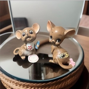 Vintage Josef Originals Mouse Couple Figurines Pair Japan Ceramic Mice Mid Century Nursery Decor Retro Animal Figurines