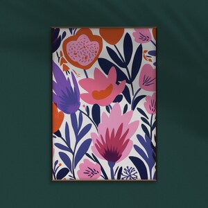Matisse Papier Decoupe Poster, Pink & Orange Floral Matisse Wall Art, Boho Floral Flower Market Print, Retro Flowers Poster | MP094
