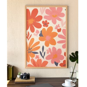 Matisse Papier Decoupe Poster, Pink & Orange Floral Matisse Wall Art, Boho Floral Flower Market Print, Retro Flowers Poster | MP094