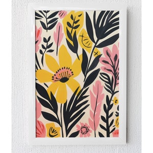 Matisse Papier Decoupe Poster, Pink & Yellow Floral Matisse Wall Art, Boho Floral Flower Market Print, Retro Flowers Poster