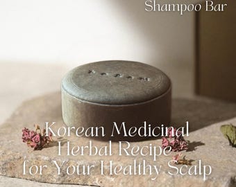 Pastilla de champú medicinal de ginseng rojo anticaída (hecha a mano): receta tradicional coreana de tratamiento capilar a base de hierbas para la caída del cabello y el cuero cabelludo con problemas.