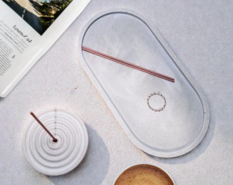 Minimalist Concrete Incense Holder & Multi-Use Tray Set | Handmade Cement Decor | Modern Zen Home Accent