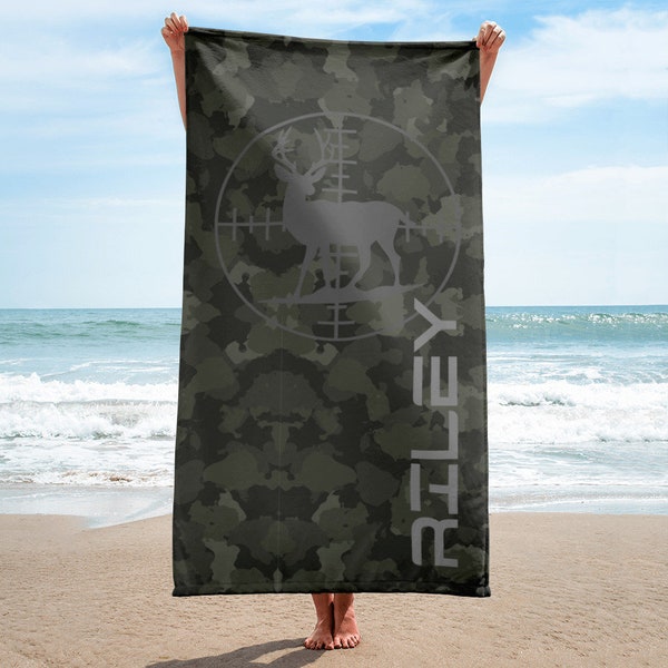 Customizable Name Towel for Kids Camo Hunter Gift for Vacation Personalized Towel with Name Camouflage Patterned Gift for Deer Hunter