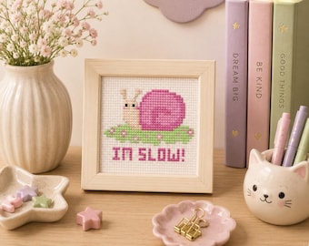 I’m Slow Snail Cross Stitch Pattern | Funny Kawaii Snail PDF | Small Beginner Chart