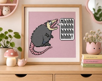 Screaming Possum Cross Stitch Pattern - Silly Animal PDF Chart