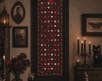 Spooky Rose Tapestry Cross Stitch Pattern, Gothic Rose Sampler PDF