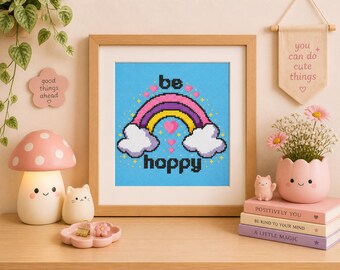 Be Hoppy Rainbow Cross Stitch Pattern - Sweet Pun PDF Chart