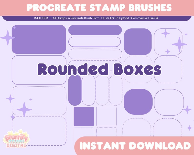 Rounded Boxes Procreate Stamp Brushes, Box Procreate Tools, Procreate