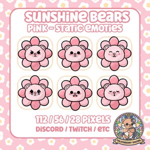 Sunshine Bear Pink Static Twitch Emotes, Discord Emojis, Cute Bear Icons, Kawaii Bear Twitch Emotes, Cute Server Emojis, Pink Aesthetic