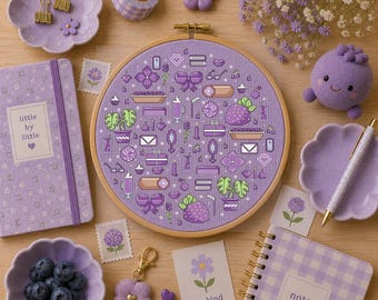 Purple Dreams Cross Stitch Pattern, Lavender Decor PDF, Cottagecore Needlework Chart