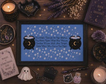 Little Night Witch Cross Stitch Pattern PDF, Witchy Sampler Pattern