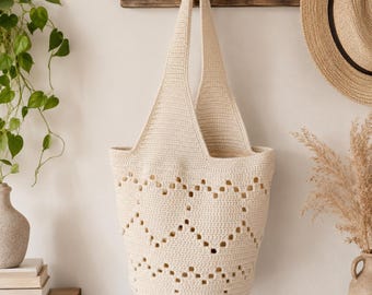 Sweetheart Crochet Tote Bag Pattern, Heart Market Bag, Filet Crochet Purse, PDF Pattern
