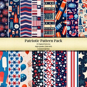 Patriotic Pattern Bundle, 4th of July, Memorial Day, Red White and Blue, Commercial Use