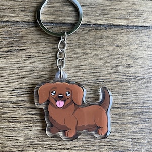2 inch clear acrylic keychains - Brown dachshund - cute dogs, puppies, kawaii, cute animals, pets, pup, fur babies, dog keychain