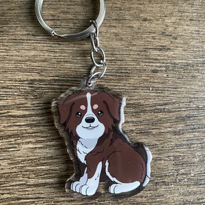 2 inch clear acrylic keychains - Brown Australian Shepard - cute dogs, puppies, kawaii, cute animals, pets, pup, fur babies, dog keychains