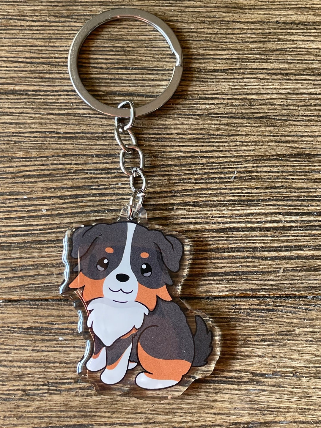 2 Inch Clear Acrylic Keychains Australian Shepard W/ Tail Cute Dogs