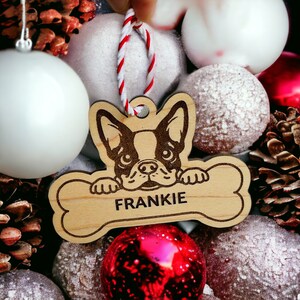 3 inch Personalized Wooden Boston Terrier ornament - dog ornament, cute dogs, puppies, kawaii, cute animals, pets, pup, fur babies