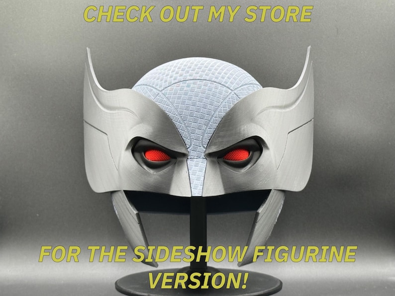 May include: A white plastic mask with red eyes. The mask is on a black stand. The text "CHECK OUT MY STORE" is at the top of the image. The text "FOR THE  SIDESHOW FIGURINE VERSION!" is at the bottom of the image.