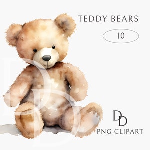 Acuarela oso de peluche esponjoso juguete clipart PNG transparente para diseño digital lindo paquete de juguetes para niños para invitaciones exhibición de diario basura
