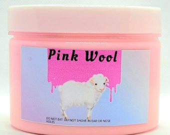 PINK WOOL slime(8 oz)-slime shop-fluffy handmade slime-scented,pink with sprinkles, activator, extras,mini- toy cat- 8 OZ