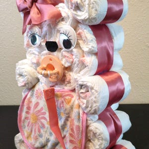 Teddy Bear Diaper Cake,Girl Bear Diaper Cake, Baby Shower Center Piece, Baby Girl Gift
