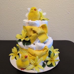 Yellow Baby Chick Diaper Cake: Baby Shower Centerpiece