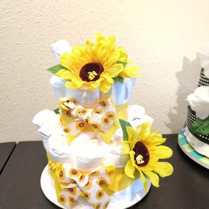 Preemie Diaper Cake: Sunflower Baby Shower Centerpiece
