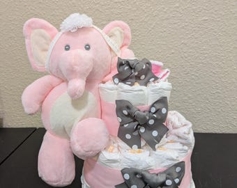 Pink Elephant Diaper Cake, Baby Shower Center Piece,Baby Girl Gift