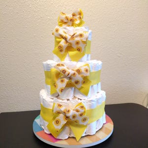 Sunflower Diaper Cake, Three Tier Baby Shower Center Piece,Baby Girl Gift