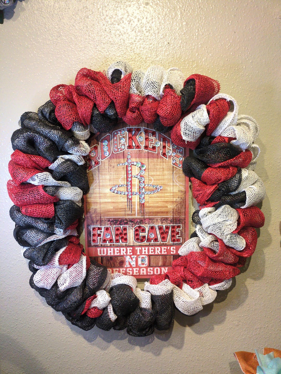Houston Rockets Basketball Team Wreath,blinged Out Red, Black & White ...