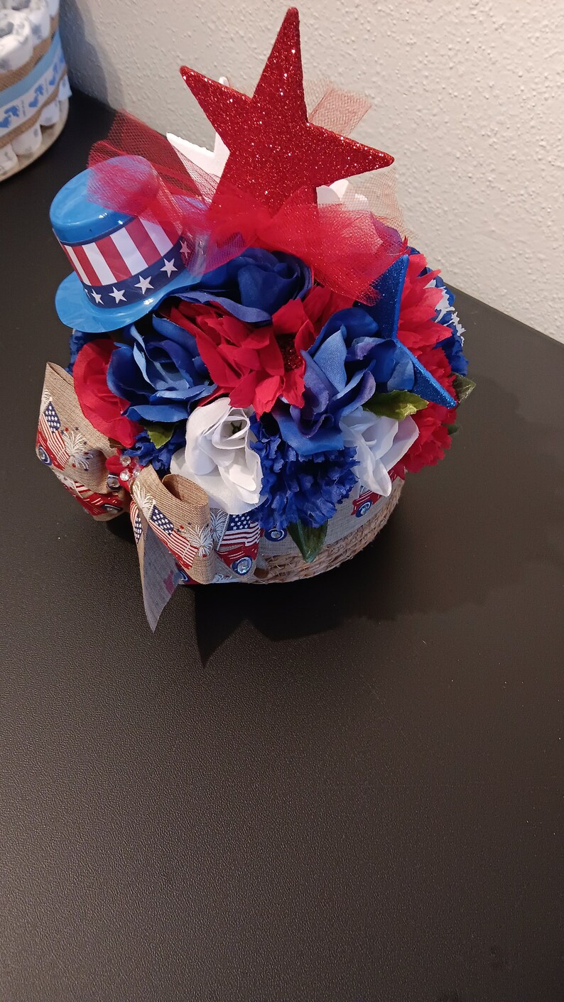 Patriotic Floral Center Piece, Red,white & Blue Floral Arrangement,july 4th Home Decor - Etsy
