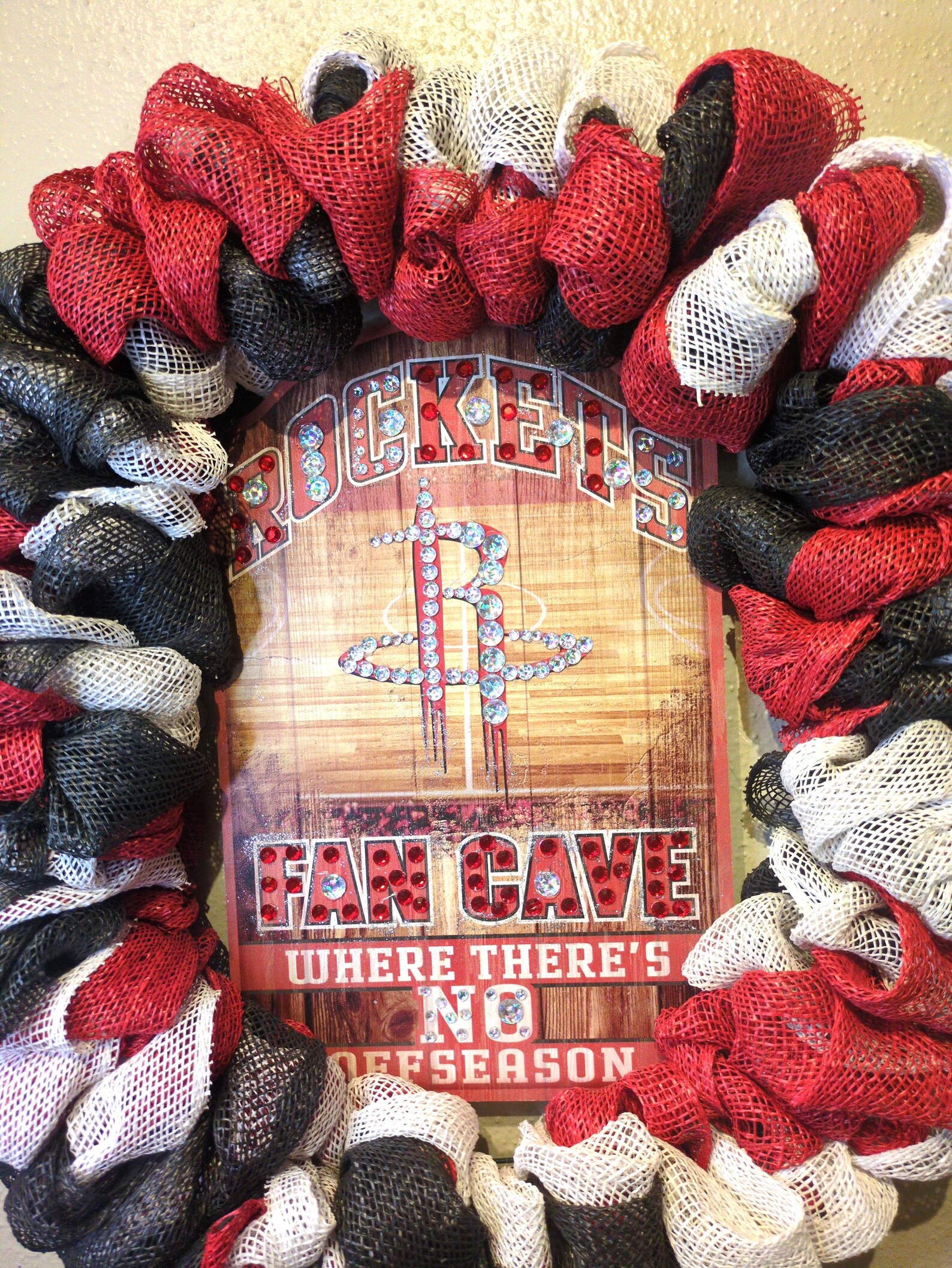 Houston Rockets Basketball Team Wreath,blinged Out Red, Black & White ...
