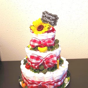 Diaper Cake, Home Grown Theme Baby Shower Center Piece, Girl  or Boy Diaper Cake