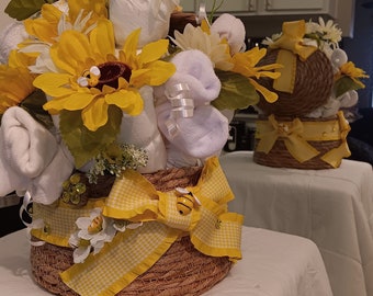 Sunflower Sock Bouquet, Diaper Bouquet, Baby Shower Center Pieces