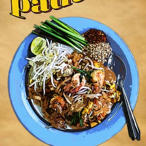 ad Thai Recipe Printable | Thai Food Digital Art | Kitchen Wall Decor | Foodie Gift | Asian Cuisine Poster | Instant Download
