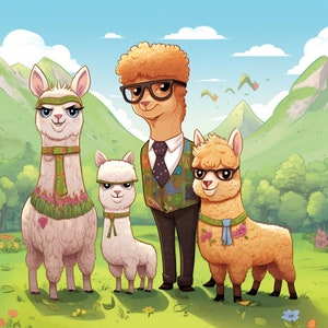 bundle of a cute alpaca family