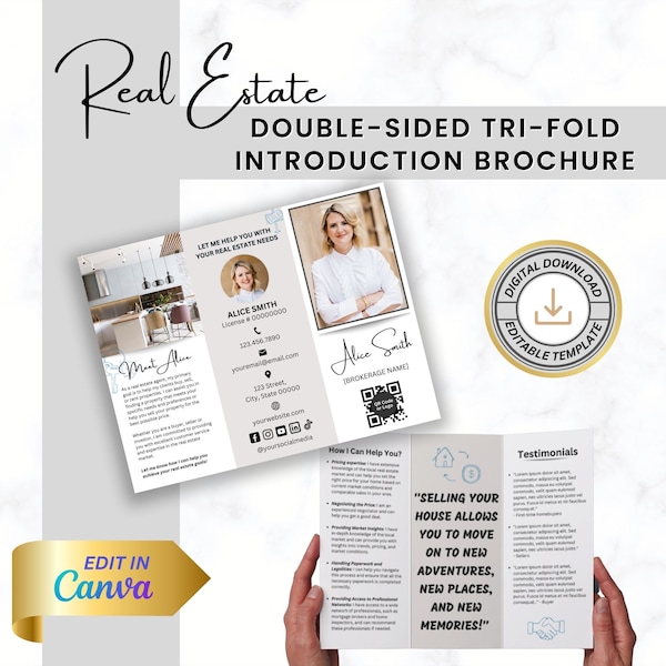 Real Estate Tri-Fold Real Estate Brochure Introduction Brochure For Real Estate Farming Canva Template Agent Marketing Agent Advertising