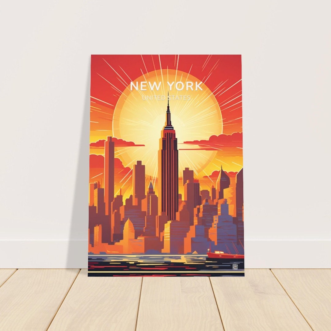 New York Retro Art Print Travel Print Wall Art New York Etsy