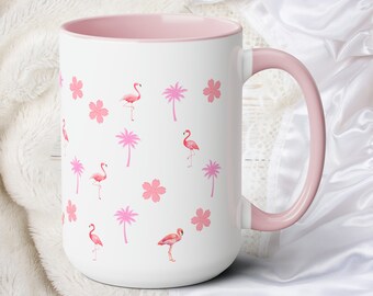Pink Flamingo Mug Animal Nature Coffee Mug Gift For Bird Lovers Nature Enthusiast Bird Watchers Two-Tone Coffee Mugs
