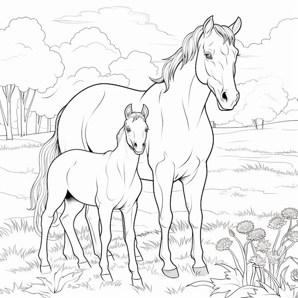 28 pages à colorier de chevaux - Divertissement relaxant et amusant pour les adultes et les enfants