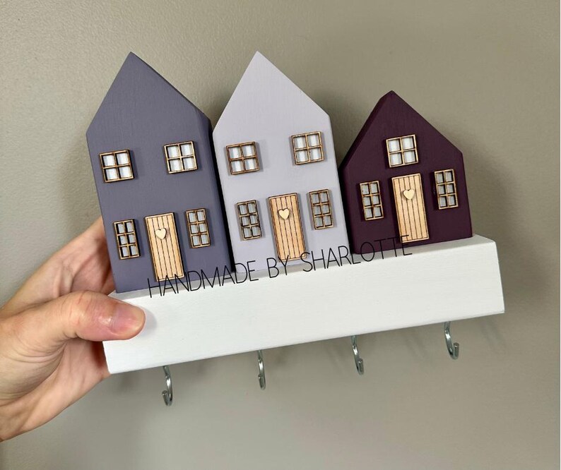 Wooden Scandinavian Cottage House Keyrack Key Hook Holder, Customisable