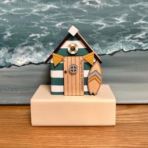 Handmade Miniature Wooden Beach Hut Ornament, Nautical Seaside Home Decor