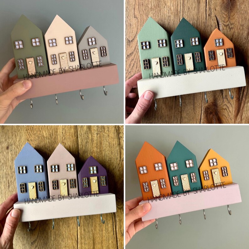 Wooden Scandinavian Cottage House Keyrack Key Hook Holder, Customisable