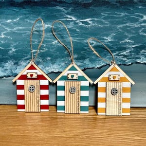 Wooden Beach Hut Hanging Decoration Ornament Without Surfboard, Nautical Coastal Seaside Decor, Hand Painted